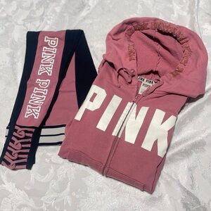 PINK Victoria's Secret blush pink zip up Hoodie and leggings set